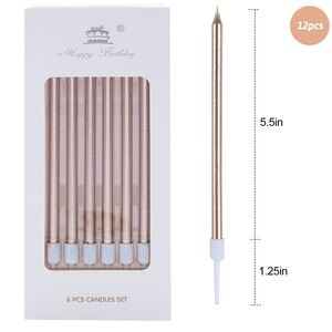 NWT Happy Birthday 6 Long Pink Champagne Gold Shimmer Candles Cake Cupcake